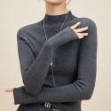 Thickened semi high neck and high neck wool sweater, base knit sweater for women