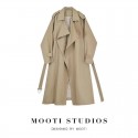 Mid to long windbreaker for women in spring and autumn, slim and waist cinched, with thick cotton coat and outerwear