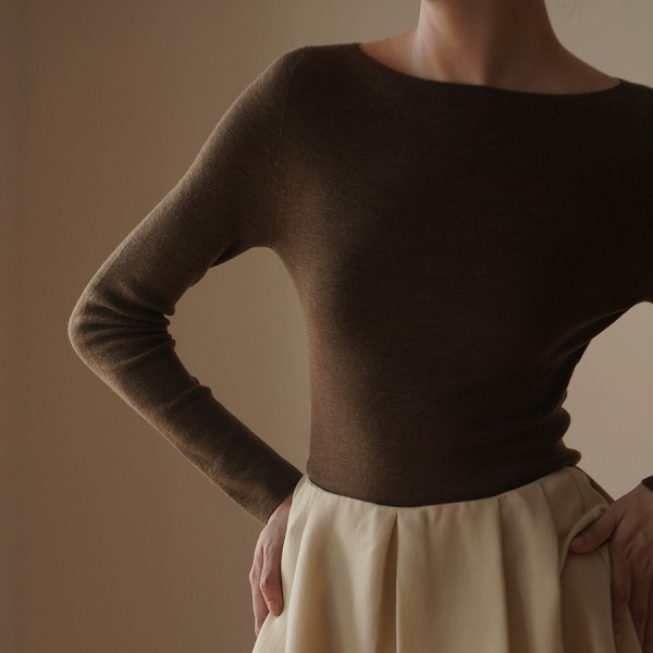 Wool thin, light, delicate, comfortable one collar base knitted sweater