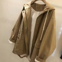 Fashionable, simple, loose fitting hooded trench coat for women