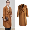 Double breasted water ripple cashmere coat for women, slim fit double-sided woolen coat