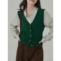 Spring and Autumn Retro Style New Basic Versatile Vest V-neck Cardigan for Women