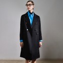 Double breasted water ripple cashmere coat for women, slim fit double-sided woolen coat