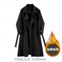 Mid to long windbreaker for women in spring and autumn, slim and waist cinched, with thick cotton coat and outerwear