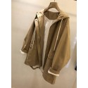 Fashionable, simple, loose fitting hooded trench coat for women