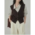 Spring and Autumn Retro Style New Basic Versatile Vest V-neck Cardigan for Women