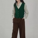 Spring and Autumn Retro Style New Basic Versatile Vest V-neck Cardigan for Women