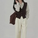 Spring and Autumn Retro Style New Basic Versatile Vest V-neck Cardigan for Women