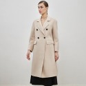 Double breasted water ripple cashmere coat for women, slim fit double-sided woolen coat