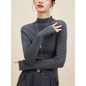 Thickened semi high neck and high neck wool sweater, base knit sweater for women