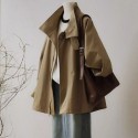 Khaki windbreaker short jacket outerwear workwear women's clothing design sense top