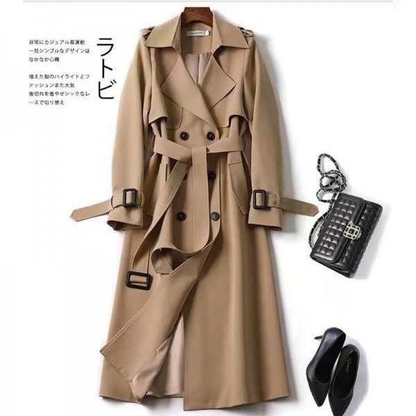 Windbreaker women's mid length knee length coat