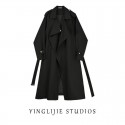 Mid to long windbreaker for women in spring and autumn, slim and waist cinched, with thick cotton coat and outerwear