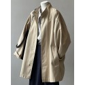 Khaki windbreaker coat, women's loose mid length coat, casual stand collar workwear coat